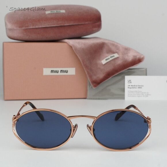 Miu Miu Women Sunglasses Pale Gold Dark Blue Oval MU52YS ZVF1V1 BRAND NEW main image 7